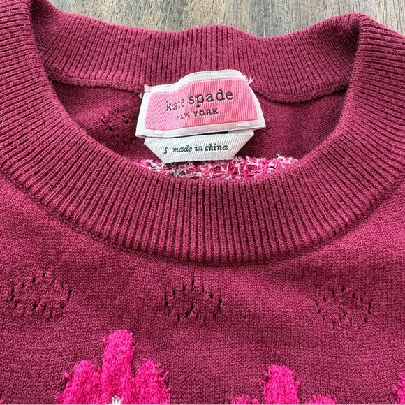 KATE SPADE Burgundy Pink Marker Floral Short Sleeve Sweater. Excellent condition - Picture 4 of 9
